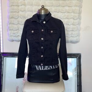 Bebe denim black preowned  and spandex blend black jacket Some stones missing